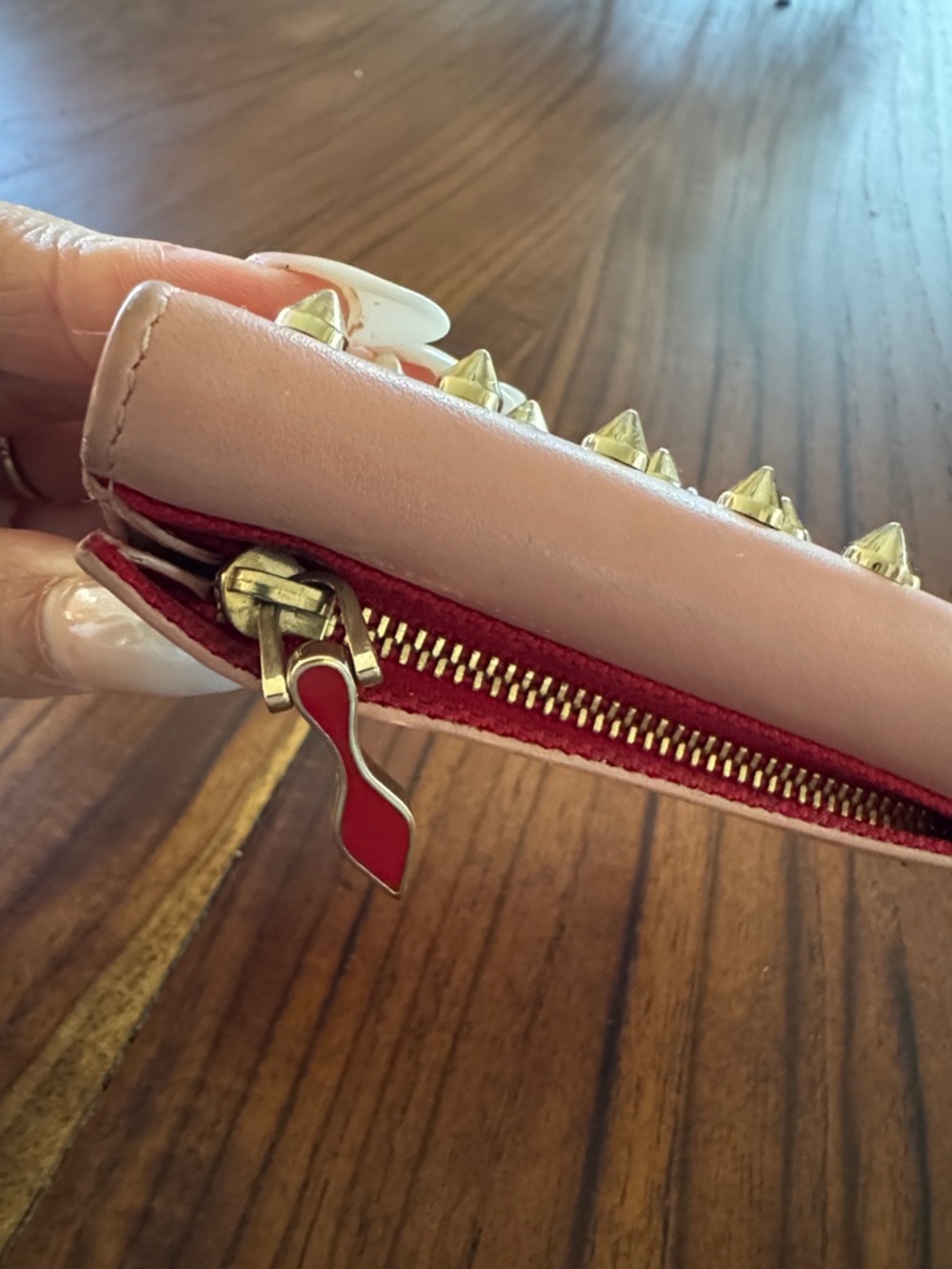 Christian Louboutin Pink Studded Tri Fold Wallet - Picture 4 of 6